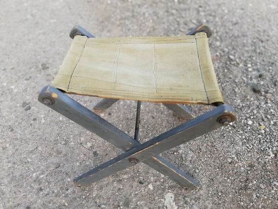 Folding Stool Wooden Chair Canvas Chair Camping Chair Fishing Chair Portable  Stool Handmade Small Chair Vintage Chair From 60s 