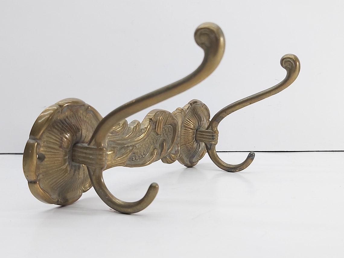 Vintage brass coat rack Ornate wall mounted hanger Double Etsy