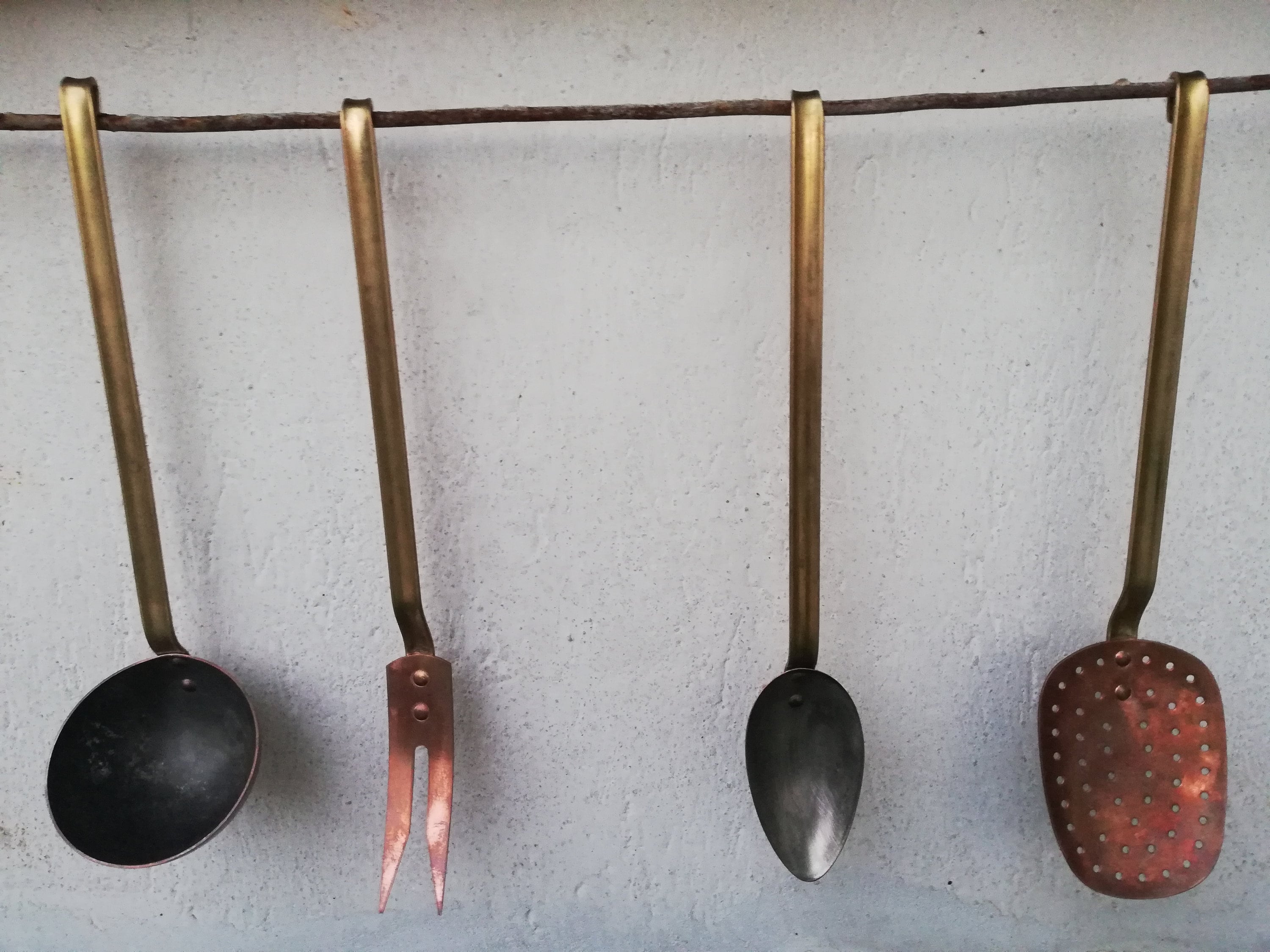 Vintage Copper Brass Kitchen Utensil Set: French Art Deco Cooking Tools