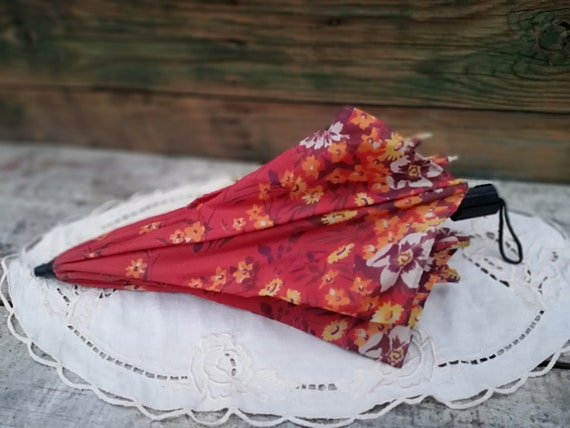 Vintage children's umbrela, Floral umbrela, Autom… - image 1