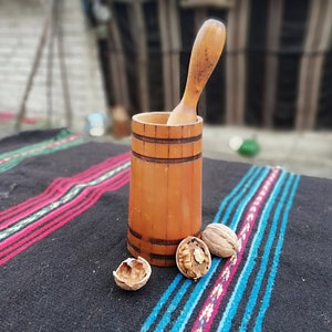 Vintage Wooden Mortar and Pestle: Primitive Farmhouse Decor