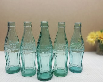 Set of 5 Coca Cola bottles - Glass bottles - Cyrillic logo - Bulgarian bottles - Embossed  bottles - Collectors&#39; kit - Vintage bottles 200ml