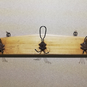 Vintage Wooden Wall Hanger with Metal Hooks - 1940s Wall Decor