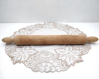 Vintage rolling pin - Solid wood rolling pin - Large size - Dough roller with fixed handles - Pastry roller - Baking tool - Kitchen display