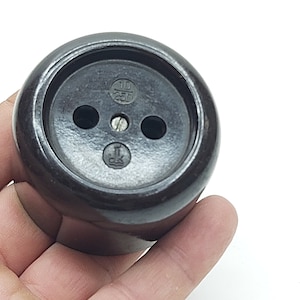 Vintage bakelite socket - Wall electrical socket - European electrical outlet - Power plug 250V-10A - Round brown contact - Electric fixture