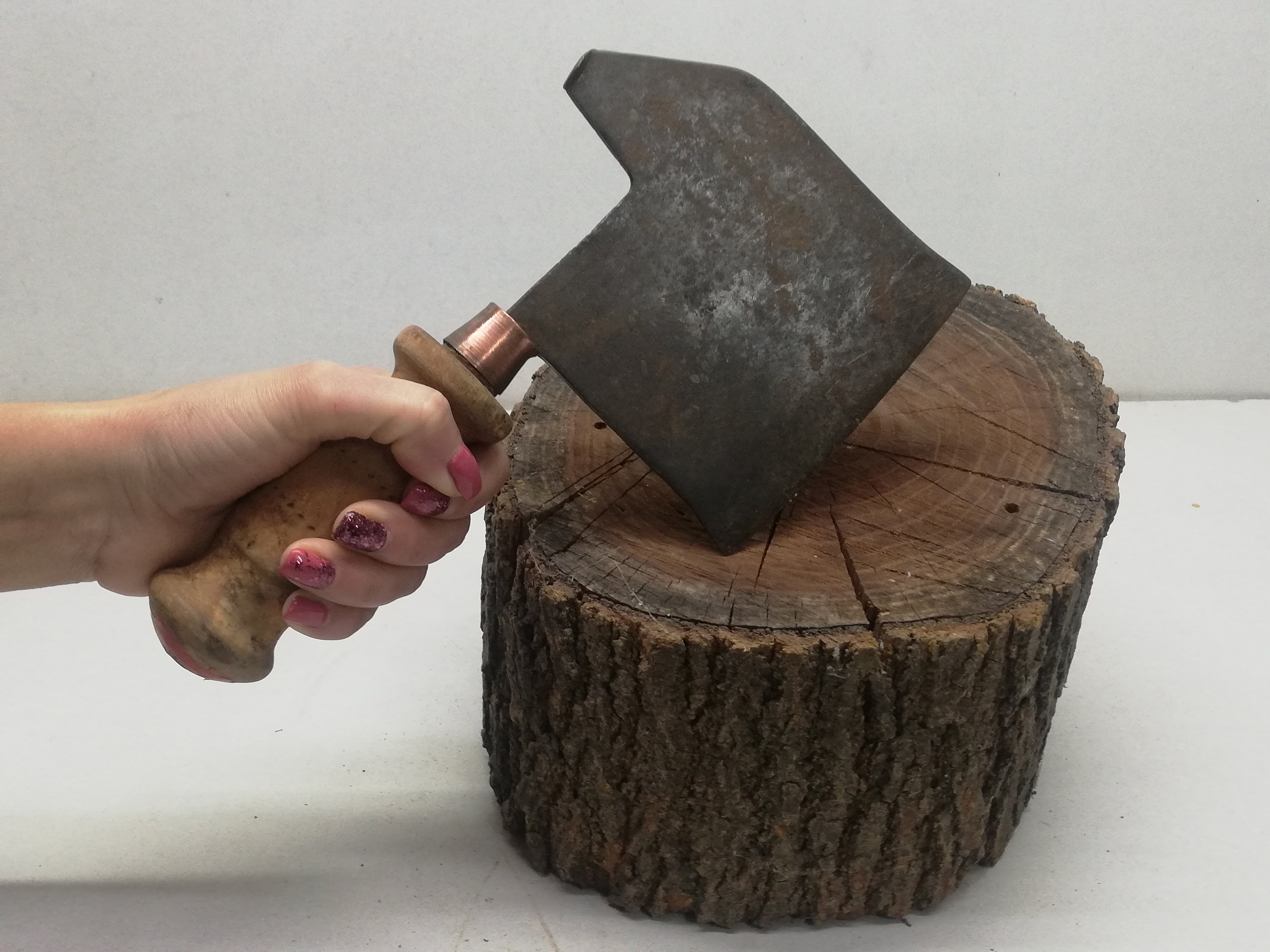 Vintage Meat Block Cleaver Butcher Knife Hatchet With Wooden Handle Bone Chopper