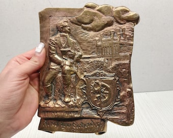 Placa de bajorrelieve de Eichendorff de bronce vintage: colgante de pared ornamentado