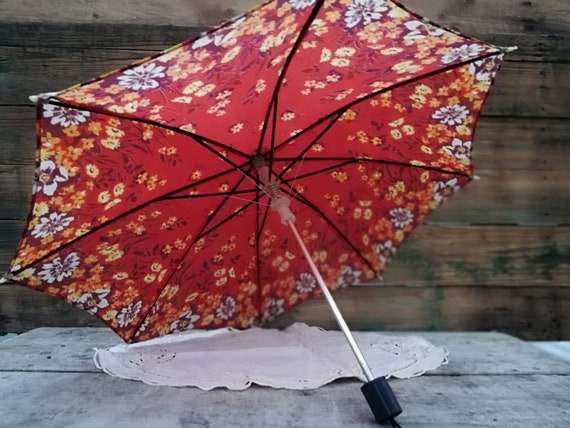 Vintage children's umbrela, Floral umbrela, Autom… - image 2
