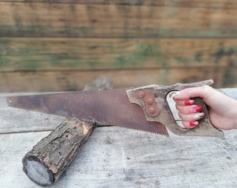 Vintage Rusty Hand Saw: Old Carpenter Tool, Workshop Wall Decor