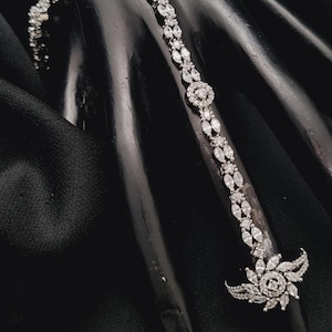 Silver Cubic Zirconia Hand Bracelet/ Designer CZ Crystal Hathphool/ Silver HathPaan pair/ CZ Wedding Jewelry/ Rhodium Bridal Hand Jewelry
