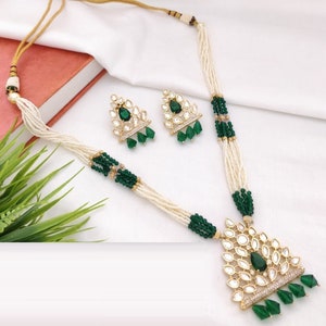 Jaipuri Pacchi Kundan Necklace/Jadau Kundan Beads Long Necklace/ Rajwadi Indian Jewelry/Rajasthani Jewelry/ Bollywood Beads Wedding Jewelry/