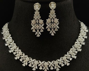Bridal Cubic Zirconia Necklace Set: Rose Gold, Silver, Gold Party Jewelry