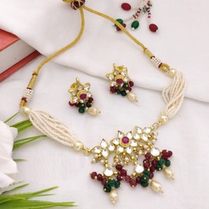 Jadau Kundan Small Choker/ Pacchi Kundan Choker/ Ruby Emerald Choker/ Sabyasachi Jewelry/ Kundan Wedding Jewelry/ Indian Wedding Jewelry