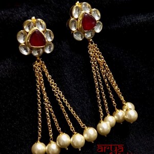 Red Kundan Jhumka/ Indian Earrings/ Kundan Earrings/ Golden Jhumka Earrings/ Indian Wedding Jewelry/ Red Bollywood Earrings