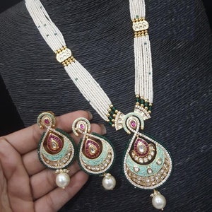 Kundan Meenakari Pearl Necklace/ Multi strand Indian Necklace/ Indian Kundan Jewelry/ Sabyasachi Jadau Necklace/ Bridal Kundan Jewelry