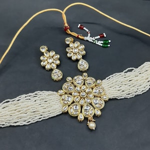 Kundan Pearl Choker/Kundan Choker/Pearl Kundan Choker/Multistrand White Pearl Wedding Choker/Kundan Jewelry/Bridal Kundan Pearl Choker