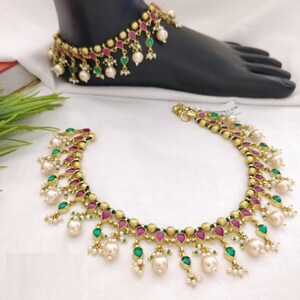 Kundan Payal/ Kundan Fußkettchen/ Indischer Fußkettchen/ Kundan Fußkettchen/ Polki Payal/ Grüne Fußkettchen/ Pajeb/ Indischer Braut fußkettchen