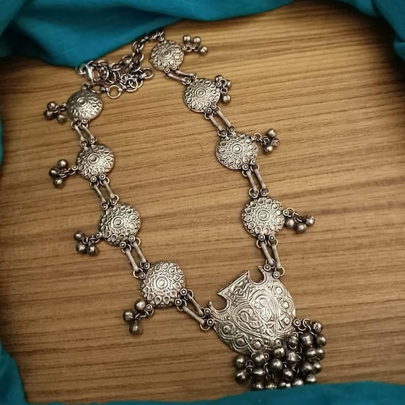 Oxidized Silver Boho Necklace: Tribal Ethnic Statement Jewelry