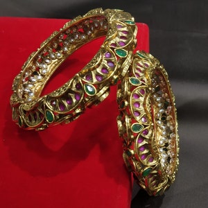 Kundan Ruby Emerald Bangles: Rajasthani Bridal Kada