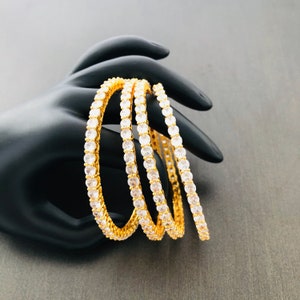 Golden AD Cubic Zirconia Bangles/ Crystal Bangles/ Wedding Bridal Bangles set of 4/ Golden AD cubic zirconia Bangles/ Golden Bangles