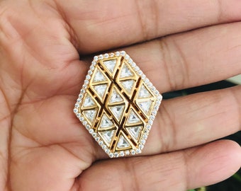 Golden Kundan Statement Ring - Indian Bridal Jewelry