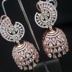 Braut Zirkonia Jhumka Ohrringe/CZ Jhumka Ohrringe/Brautjungfer CZ Jhumka/Hochzeit Jhumka/Silber Braut Jhumka Ohrringe/Party Ohrringe