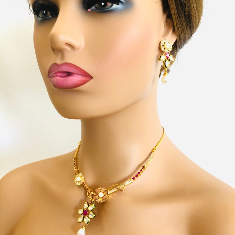 Kundan@AryaFashions Kundan Cubic Zirconia necklace Ruby necklace with American diamonds,Cubic Zirconia Kundan necklace with CZ earrings