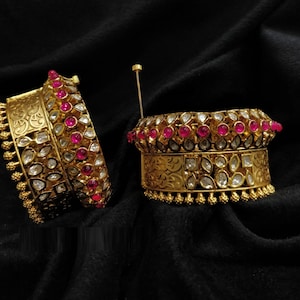 Rajwadi Kundan Bangles/ Sabyasachi Bracelet/ Rajasthani Kundan Kada/Openable Bracelet Kada/Bridal Ruby Golden Meenakari Kundan bracelet