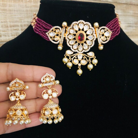 Pink Rajwadi Kundan CZ Choker / Ruby 