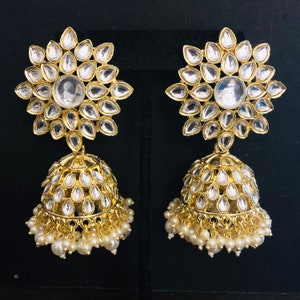 Kundan Pearl Jhumka/ Golden Kundan Jhumka/ Sabyasachi Kundan Earring/ Indian Punjabi Jhumka/ Wedding Earrings/ Bridesmaid Kundan Jhumka