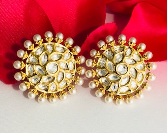 Pendientes de esmeralda Kundan: Pendientes nupciales Meenakari