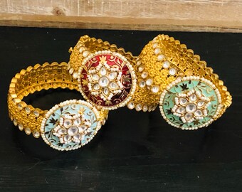 Mint Green Meenakari Kundan Bracelet / Blue Meenakari Kundan bracelet/ Red Kundan Bracelet / Rajasthani Kundan Kada/ Jaipuri Bracelet