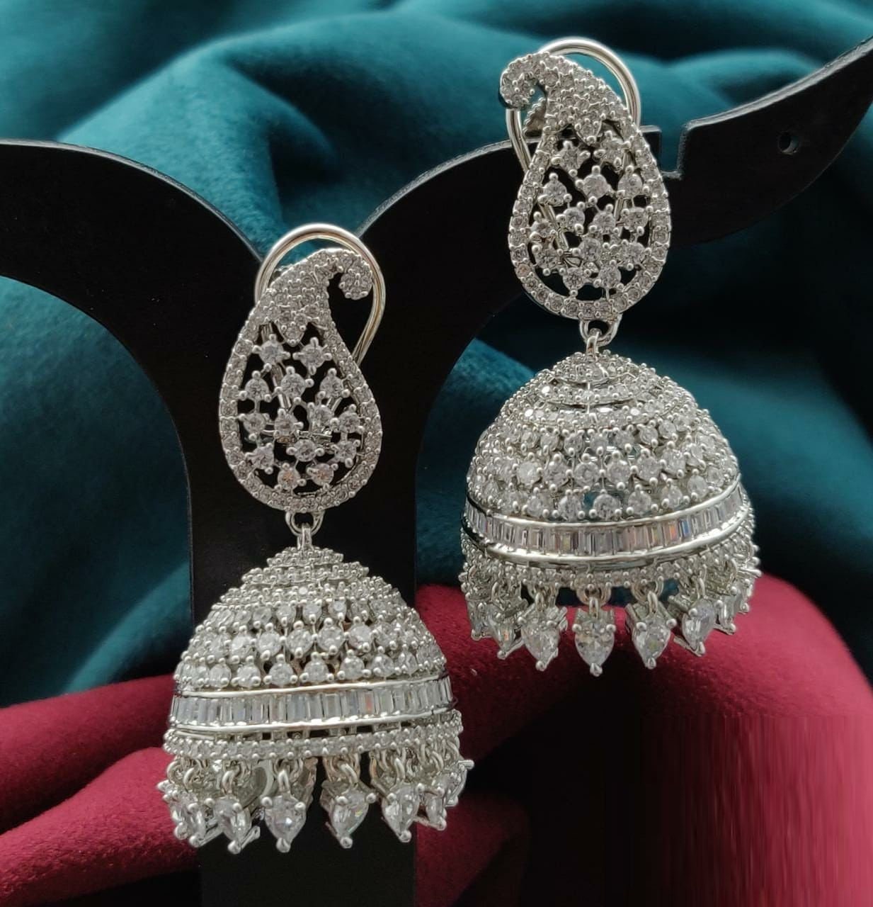 Buy Bridal CZ Jhumka Earrings Cubic Zirconia Silver Jhumka Bridesmaid Wedding Jhumka Silver Bridal Jhumka Earrings Aryafashions Online in India Etsy