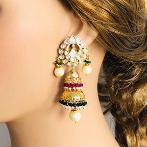 Pachi Kundan Pearl Jhumka/ Kundan Jhumka/ Kundan Pearl Earrings/ Kundan Stone Earrings/ Sabyasachi Kundan Earring/ Punjabi Kundan Jhumka