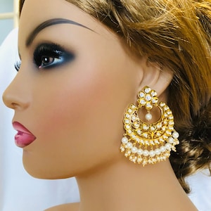Golden Pacchi Kundan Chandbali / Jadau Chandbali / Pakistani Chandbali / Indian Bridal Chandbali / Indian Kundan Jewelry / AryaFashions