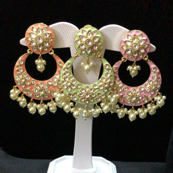 18K Gold Plated Intricately Designed Traditional Meenakari Earrings Glided With Kundans & Pearls main image 1