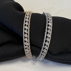 Bridal Silver CZ Bracelet/ Cubic Zirconia Bracelet/ 22 Karat Gold plated Crystal Bracelet/ Valentine Gift for her/ AryaFashions