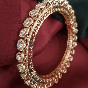 Rose Gold Cubic Zirconia Openable Kada/ AD Diamond Bangles/ Rose Gold CZ Bangles/ Silver Indian wedding Bangles/ Bollywood Bangles 2.6,2.8