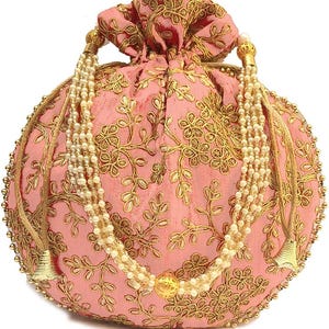 Haftowana satynowa torebka Potli: kopertówka ślubna projektanta Jaipuri