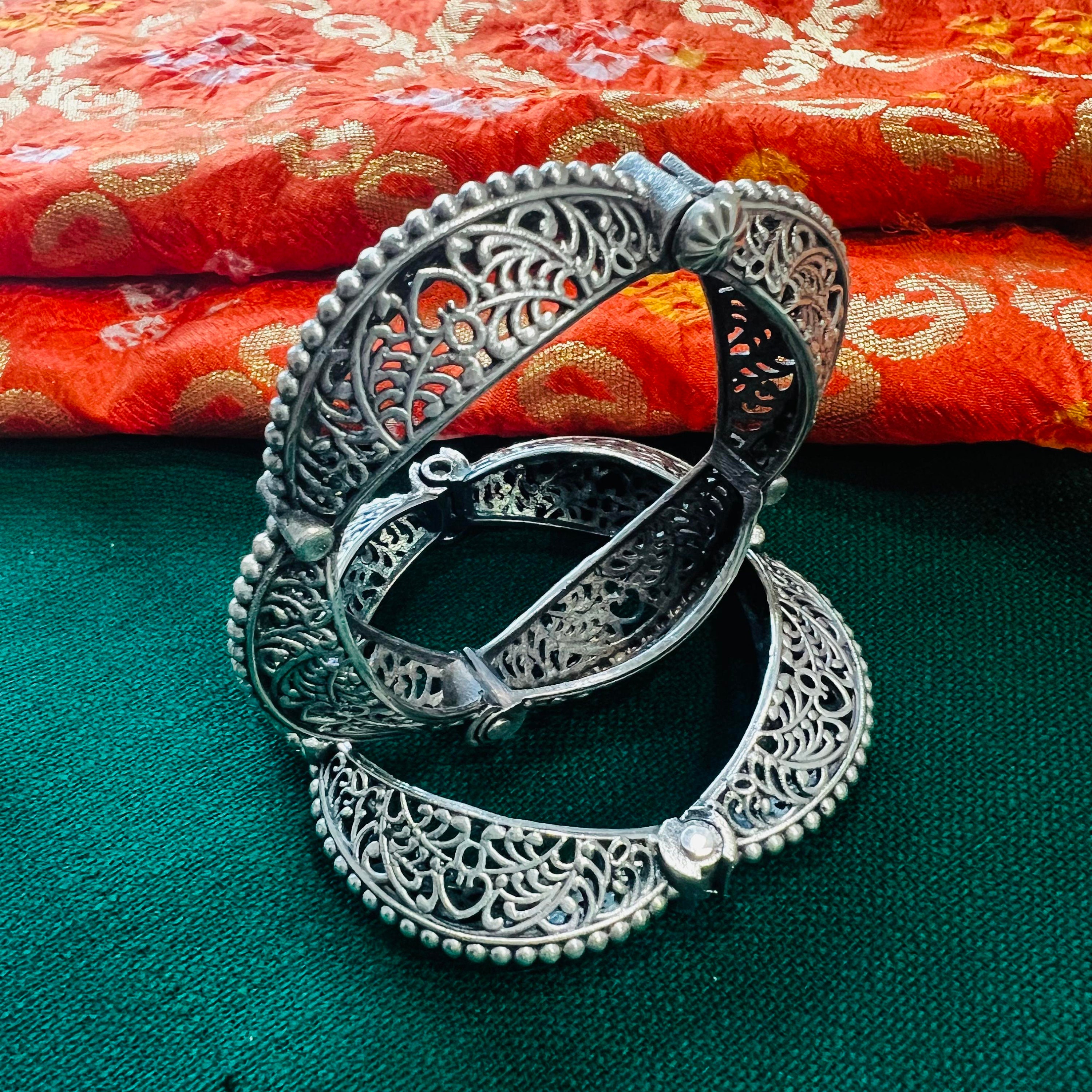 Oxidized 925 Silver Bangle Bracelet Pair: Ethnic Tribal Jewelry - Etsy