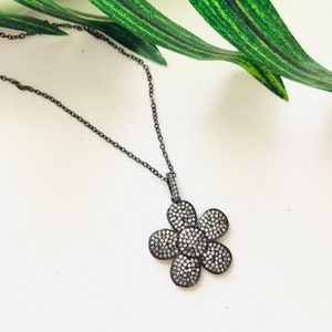 Micro Cubic Zirconia Pendant Necklace/ Gray Fusion Necklace with Pendant/ Modern Thin Chain necklace/ Contemporary Micro CZ necklace