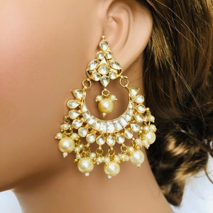 Tiyaani Kundan Pearl Chandbali/ Golden Kundan Earring / Sabyasachi Kundan Chandbali earring / Kundan Indian wedding Jewelry /Bridal earrings