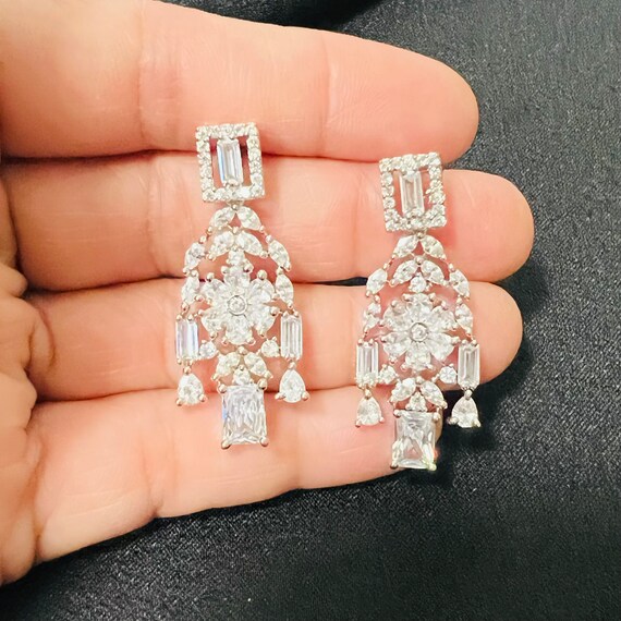 Pink Silver CZ Earrings Pink Cubic Zirconia Earrings CZ