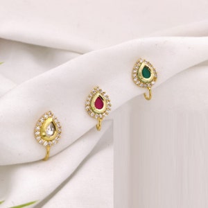 Kundan CZ nicht Piercing Nasenring Nosepin/Braut Nasenring/Indische Hochzeit Schmuck/Braut NoseClip/ Nasenring/Indian Nath Faux Nasenring
