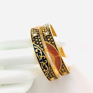 Blue Kundan Bangles/ Meenakari Antique Bangles/ 2.6 Matte Gold Kada Bangles/ Indian Bangles/ Wedding Jewelry/ Punjabi Kada/ Rajasthani Kada