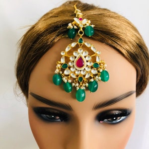 Green Kundan Maang Tikka / Ruby Emerald Kundan Mang Tika / Sabyasachi Mang Tika / Indian Bridal Jewelry / Kundan Mang Tika