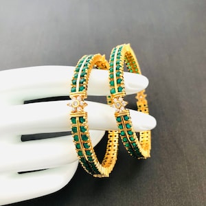 Golden CZ bangles/ Sabyasachi American Diamond Emerald Ruby bangles/ Green Pink Bollywood Mixnmatch Bangles/Indian Bangles