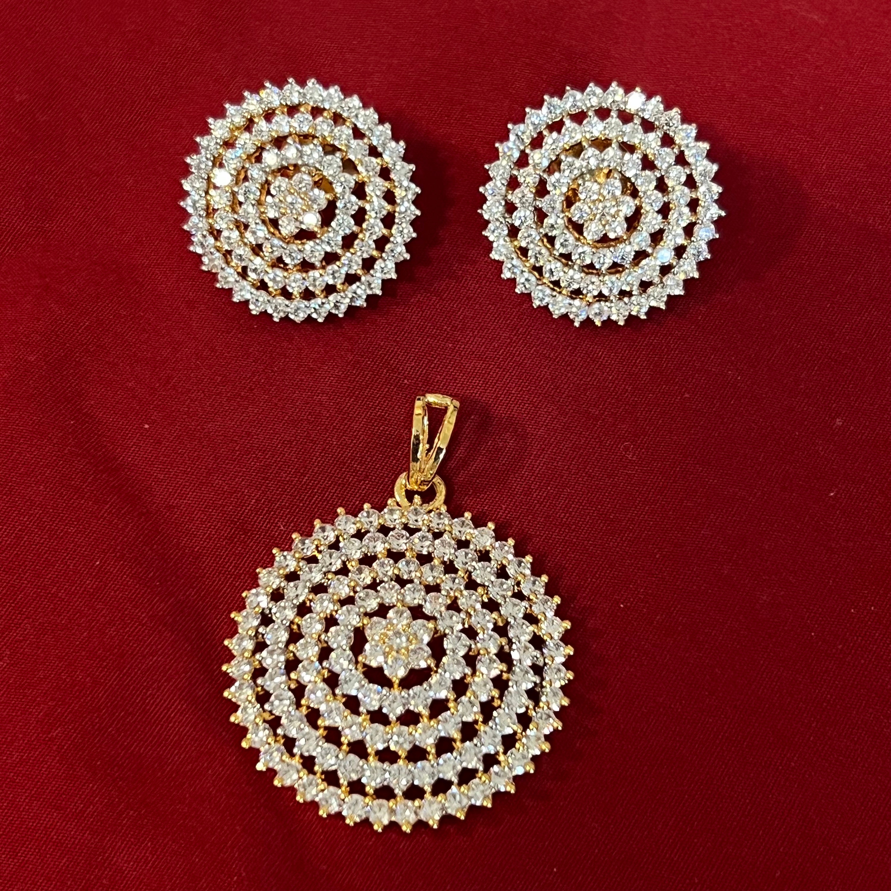 Gold Plated Ruby CZ Pendant Set/ Silver Cubic Zirconia Gold Plated Ruby CZ Pendant Set/ Silver Cubic Zirconia
