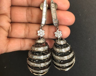 Black Victorian CZ Earrings/ Silver CZ Cocktail Earrings/ Bridal Cubic Zirconia Earrings / CZ Bridesmaid Earrings/ Victorian Party Earrings