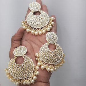 Kundan Chandbali Maang Tikka and Earrings set/Big Kundan Sabyasachi Chandbali Earring/Kundan Chandbali Earrings/Pakistani Kundan Jewelry